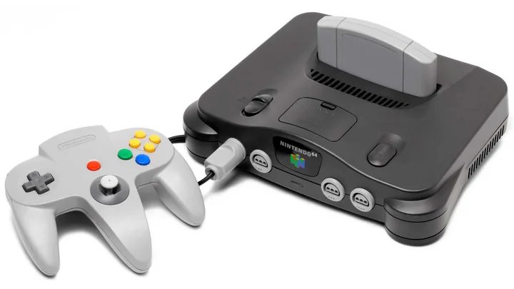 Nintendo 64 console with controller on a white background, clean product-style photo.