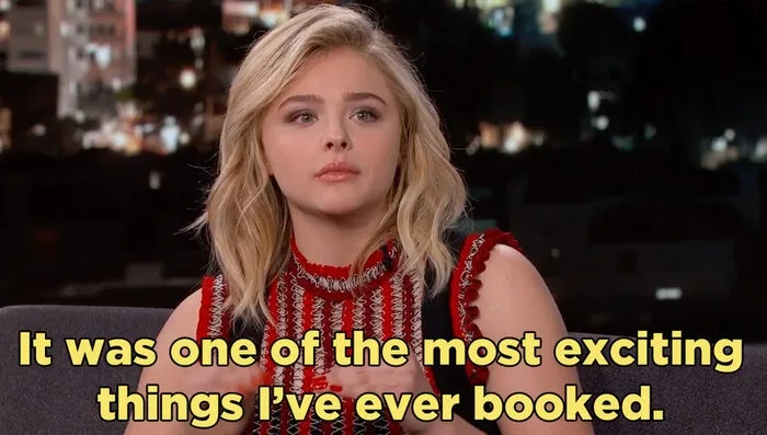 Actress on talk show with caption: 'It was one of the most exciting things I've ever booked.'