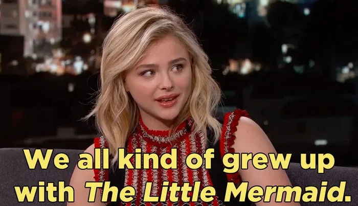 Actress on talk show with caption: 'We all kind of grew up with The Little Mermaid.'