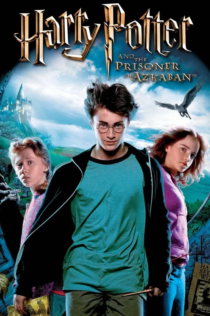 Official movie poster for Harry Potter and the Prisoner of Azkaban featuring Harry, Ron, and Hermione.